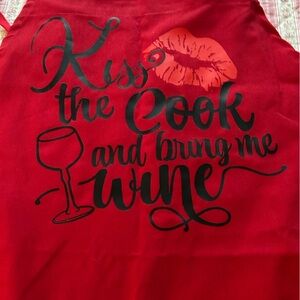 Kiss the Cook and bring wine -red apron - 32” by 27”- new